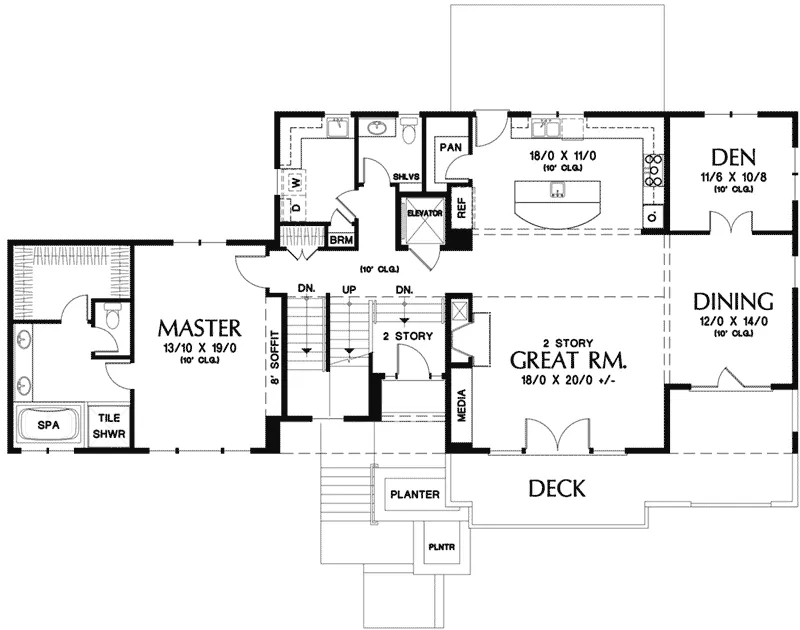Neoclassical House Plan First Floor - Neva Canyon Modern House with Elevator - Shop House Plans and More