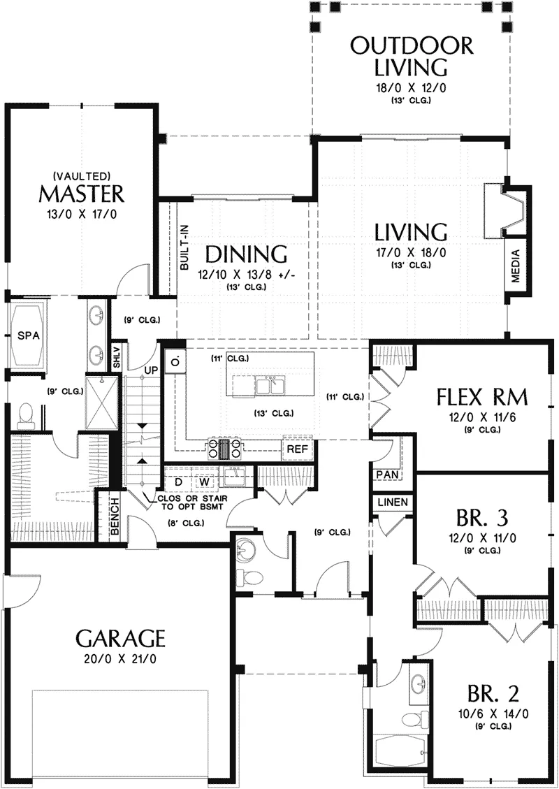 Arts & Crafts House Plan First Floor - Kerston Craftsman Ranch Home 011D-0573 - Search House Plans and More