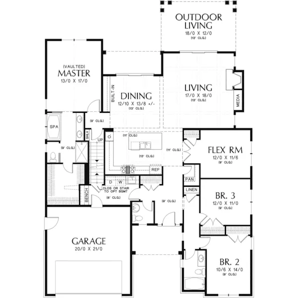 Rustic House Plan First Floor - Kerston Craftsman Ranch Home 011D-0573 - Search House Plans and More