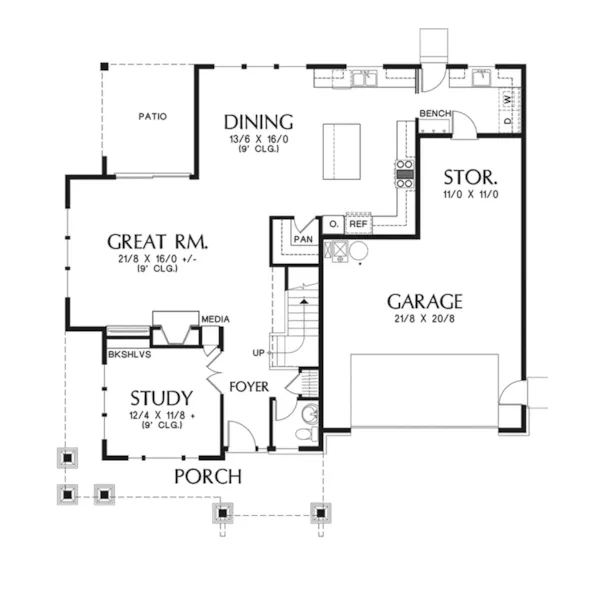 Arts & Crafts House Plan First Floor - Cork Hollow Craftsman Home 011D-0574 - Search House Plans and More