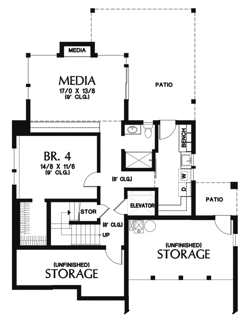 Contemporary House Plan Lower Level Floor - Modern Home Floor 011D-0588 - Search House Plans and More