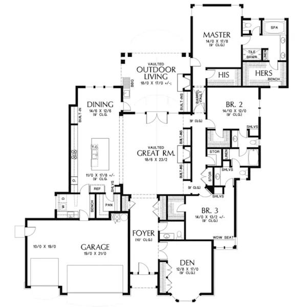 Ranch House Plan First Floor - Drexel Lane European Ranch Home 011D-0590 - Search House Plans and More