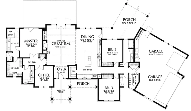 Waterfront House Plan First Floor - Joanna Hill Craftsman Home 011D-0607 - Search House Plans and More