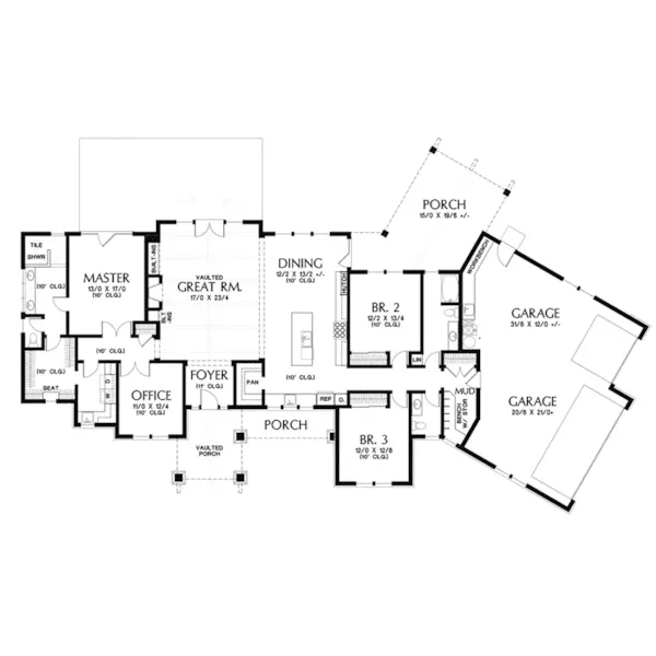 Ranch House Plan First Floor - Joanna Hill Craftsman Home 011D-0607 - Search House Plans and More