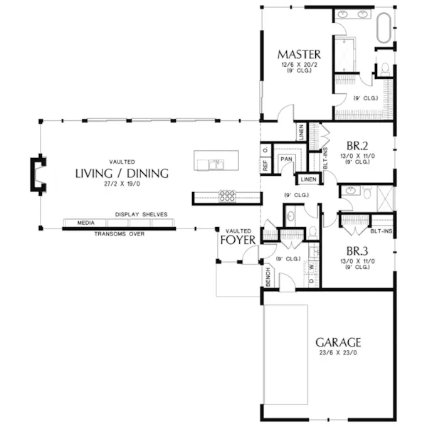 Ranch House Plan First Floor - Reza Modern Ranch Home 011D-0610 - Shop House Plans and More