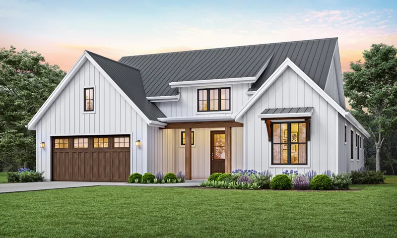 Farmhouse Plan Front of Home - Mercer Way Modern Farmhouse 011D-0627 - Shop House Plans and More