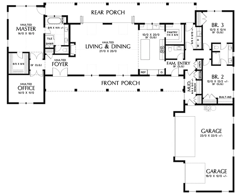 Beach & Coastal House Plan First Floor - Allison Park Modern Farmhouse 011D-0630 - Search House Plans and More