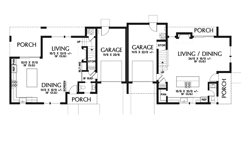 Multi-Family House Plan First Floor - Wernick Duplex 011D-0643 | House Plans and More