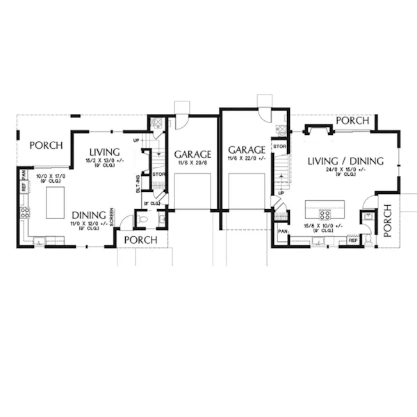 Modern House Plan First Floor - Wernick Duplex 011D-0643 | House Plans and More