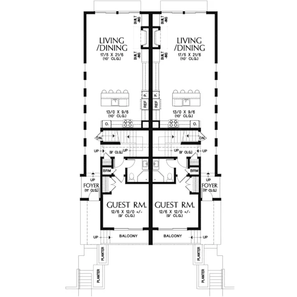 First Floor - Seneca Place Modern Duplex 011D-0656 - Shop House Plans and More