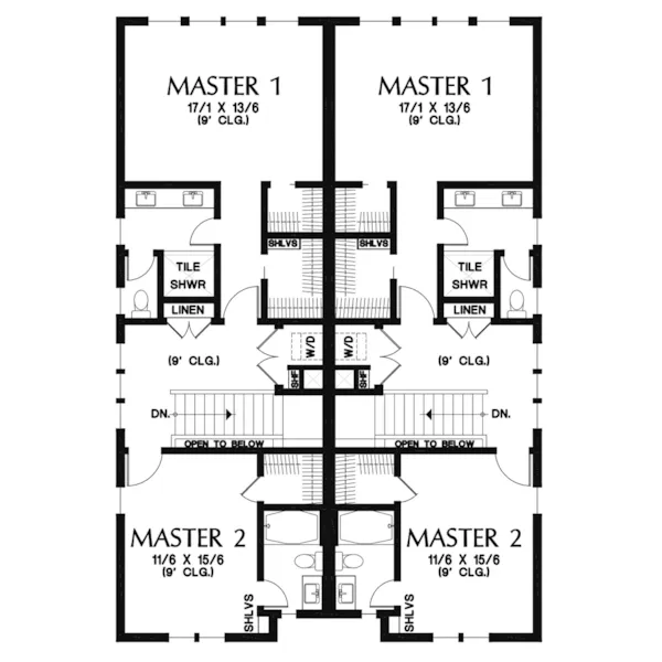 Second Floor - Seneca Place Modern Duplex 011D-0656 - Shop House Plans and More