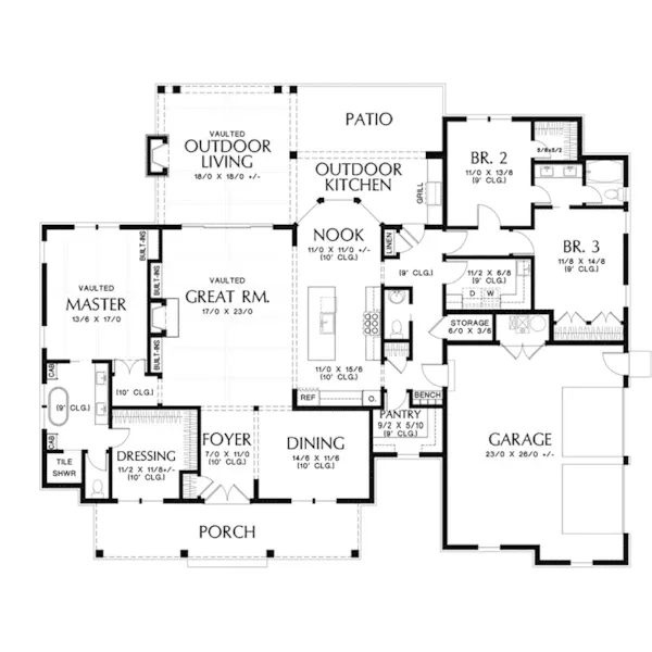 Beach & Coastal House Plan First Floor - Perry Hill Modern Farmhouse 011D-0661 - Shop House Plans and More