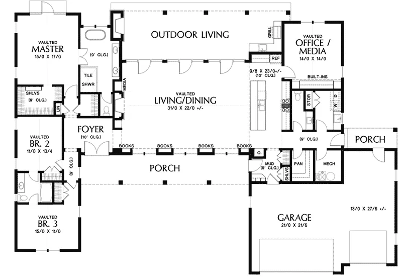 Contemporary House Plan First Floor - Carson Lane Modern Farmhouse 011D-0666 - Shop House Plans and More