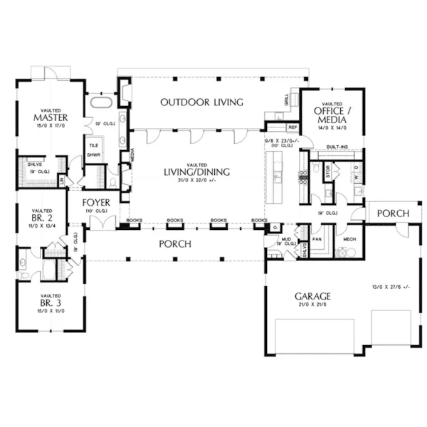 Contemporary House Plan First Floor - Carson Lane Modern Farmhouse 011D-0666 - Shop House Plans and More