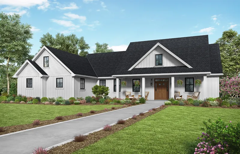 Ranch House Plan Front of Home - Murphy Lane Modern Farmhouse 011D-0670 - Shop House Plans and More