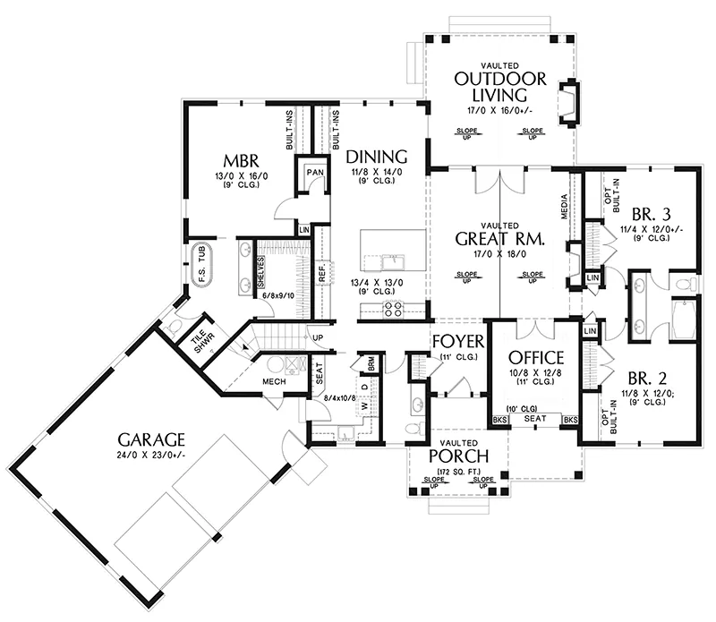 Ranch House Plan First Floor - Kayak Creek Modern Farmhouse 011D-0712 - Search House Plans and More