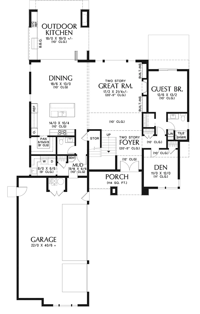 Prairie House Plan First Floor - 011D-0713 | House Plans and More