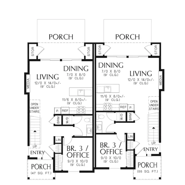 Cabin & Cottage House Plan First Floor - Spring Bridge Farmhouse Duplex 011D-0739 | House Plans and More