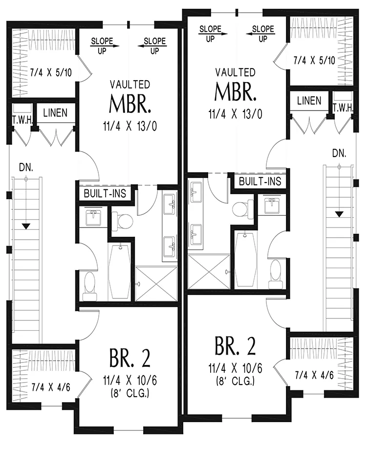 Farmhouse Plan Second Floor - Spring Bridge Farmhouse Duplex 011D-0739 | House Plans and More