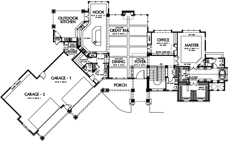 Vacation House Plan First Floor - Cliffwood Trail Lodge Home 011S-0001 - Search House Plans and More