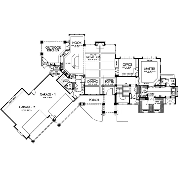 Ranch House Plan First Floor - Cliffwood Trail Lodge Home 011S-0001 - Search House Plans and More