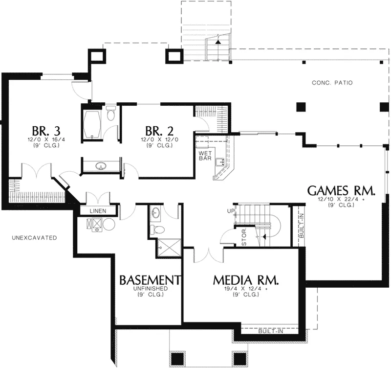 Ranch House Plan Lower Level Floor - Hortense Hill Luxury Home 011S-0009 - Search House Plans and More