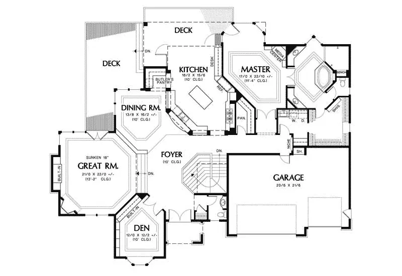 Ranch House Plan First Floor - Hamptonview Luxury Home 011S-0015 - Search House Plans and More