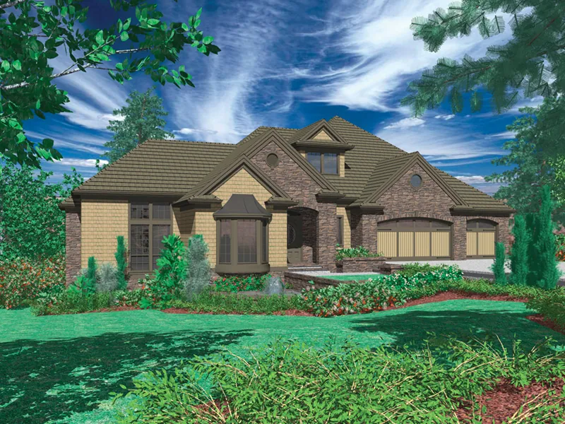 Ranch House Plan Front Image - Hamptonview Luxury Home 011S-0015 - Search House Plans and More