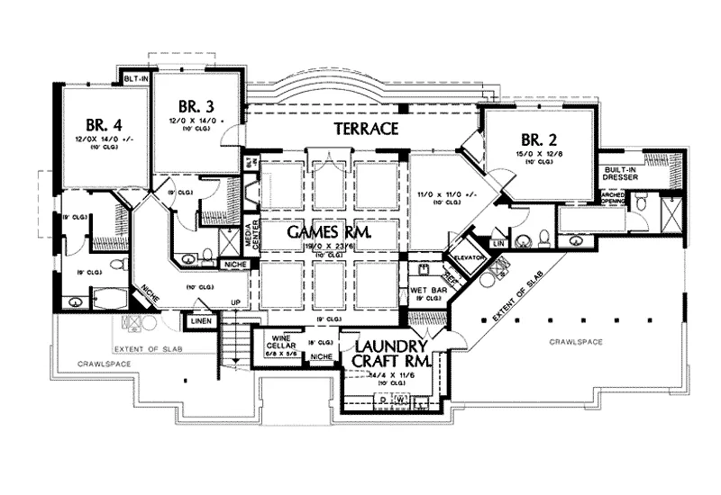 Country French House Plan Lower Level Floor - Vineda Country French Home 011S-0016 - Shop House Plans and More