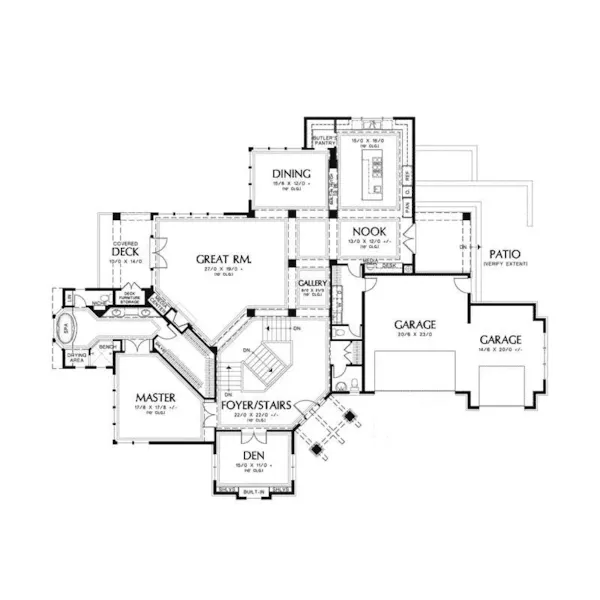 Lake House Plan First Floor - Juntara Craftsman Shingle Home 011S-0017 - Search House Plans and More