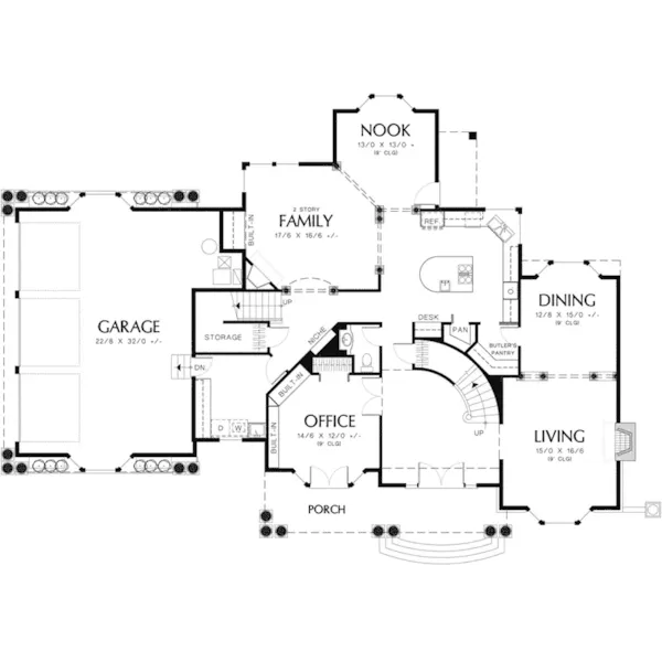 Shingle House Plan First Floor - Sutter Place Craftsman Home 011S-0026 - Shop House Plans and More