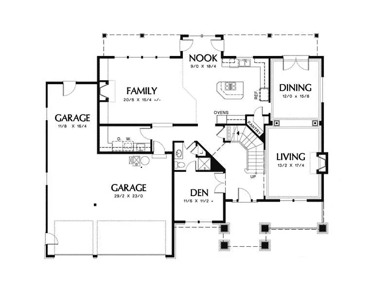 Craftsman House Plan First Floor - Ralston Manor Craftsman Home 011S-0030 - Shop House Plans and More