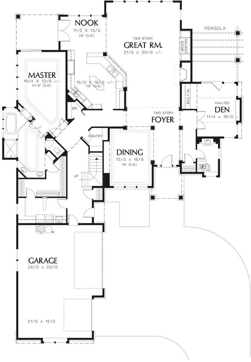 Arts & Crafts House Plan First Floor - Stewart Point Luxury Home 011S-0032 - Shop House Plans and More