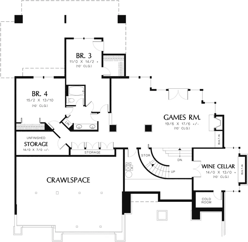 Arts & Crafts House Plan Lower Level Floor - Outlook Prairie Style Home 011S-0050 - Shop House Plans and More