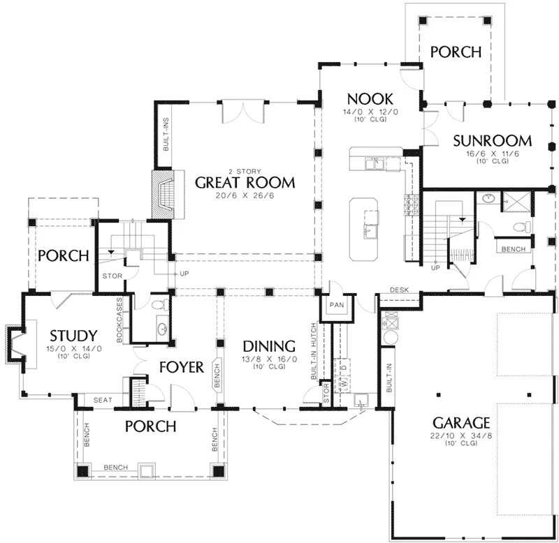 Arts & Crafts House Plan First Floor - Quincy Manor Luxury Home 011S-0055 - Shop House Plans and More