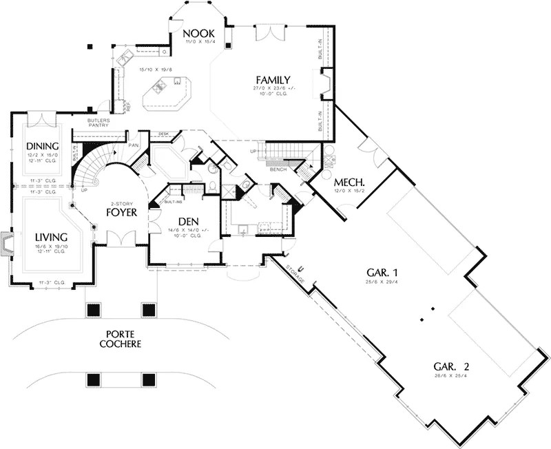 Shingle House Plan First Floor - Dolce Luxury European Home 011S-0057 - Shop House Plans and More