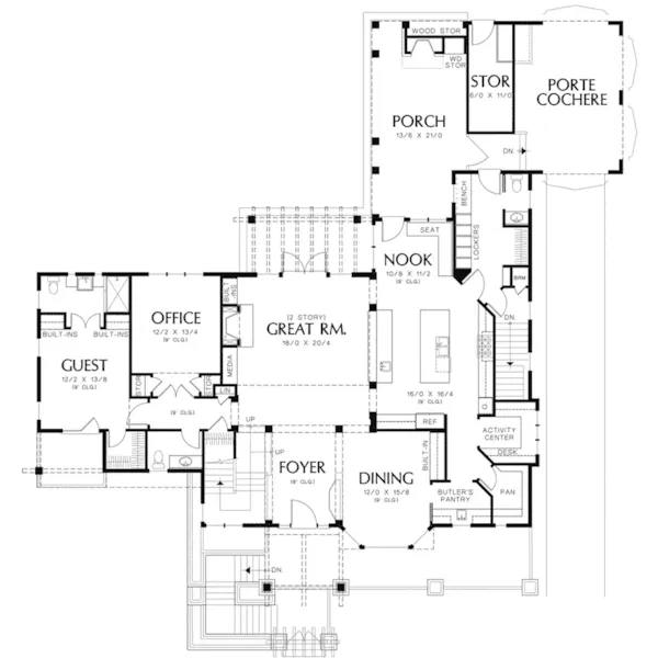 Contemporary House Plan First Floor - Yukon Harbor Vacation Home 011S-0066 - Shop House Plans and More