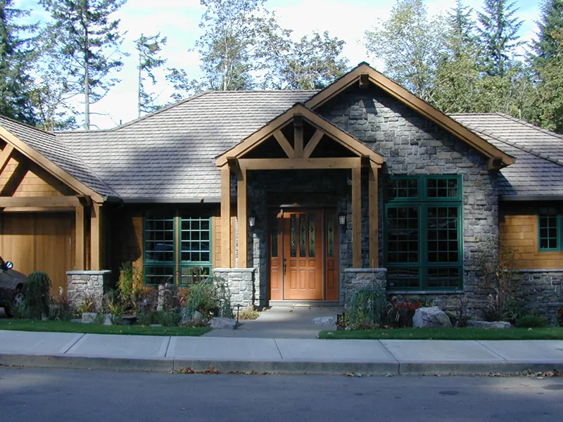 Mountain House Plan Front Night Photo 01 - Silver Creek Craftsman Home 011S-0069 - Shop House Plans and More