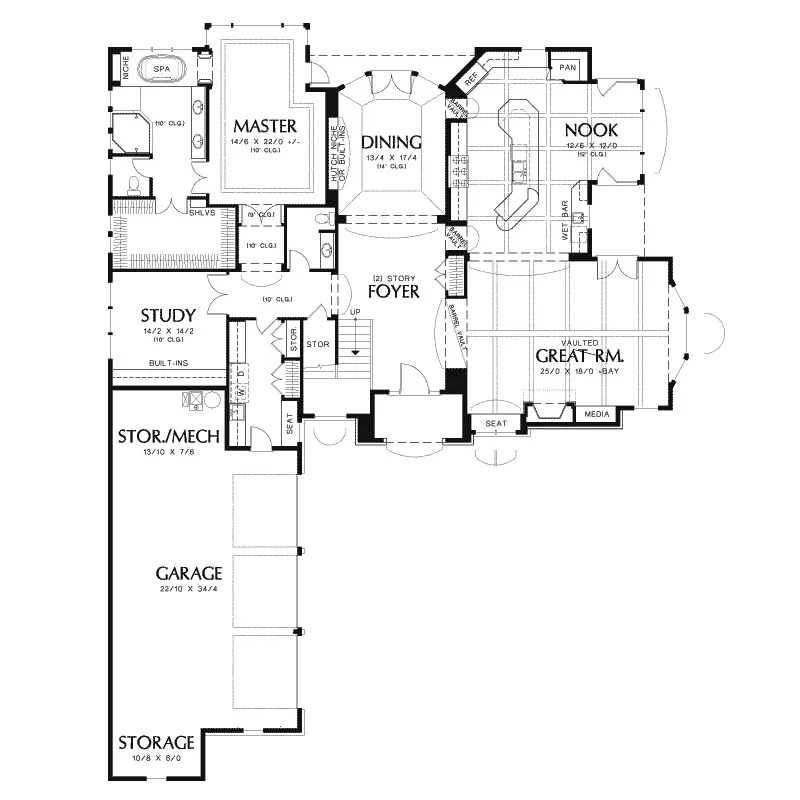 Shingle House Plan First Floor - Duxbury Creek Luxury Home 011S-0080 - Shop House Plans and More