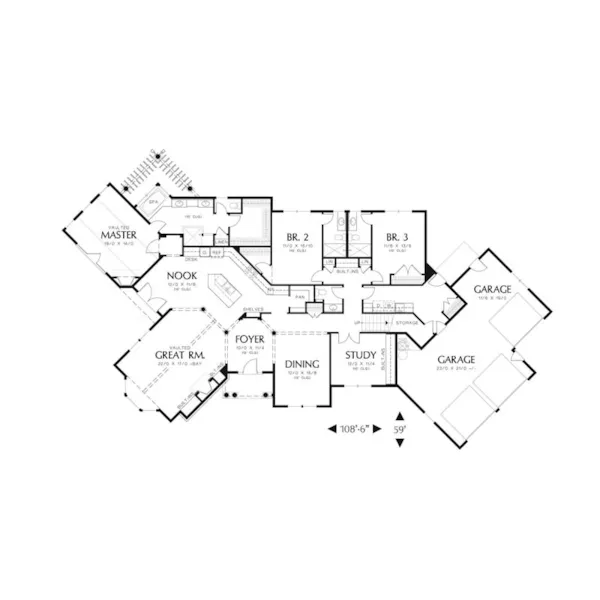 Ranch House Plan First Floor - Wind Summit Traditional Home 011S-0091 - Shop House Plans and More