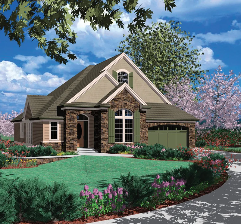 Ranch House Plan Front of Home - Longfellow Luxury Home 011S-0094 - Shop House Plans and More