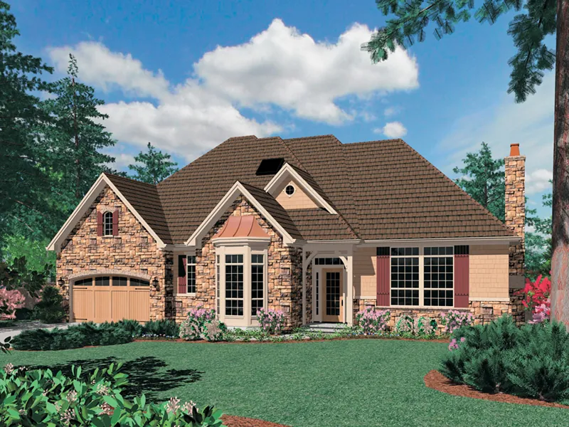 Ranch House Plan Front of Home - Ingraham Luxury Home 011S-0095 - Shop House Plans and More