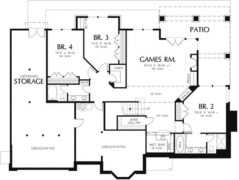 Ranch House Plan Lower Level Floor - Ingraham Luxury Home 011S-0095 - Shop House Plans and More