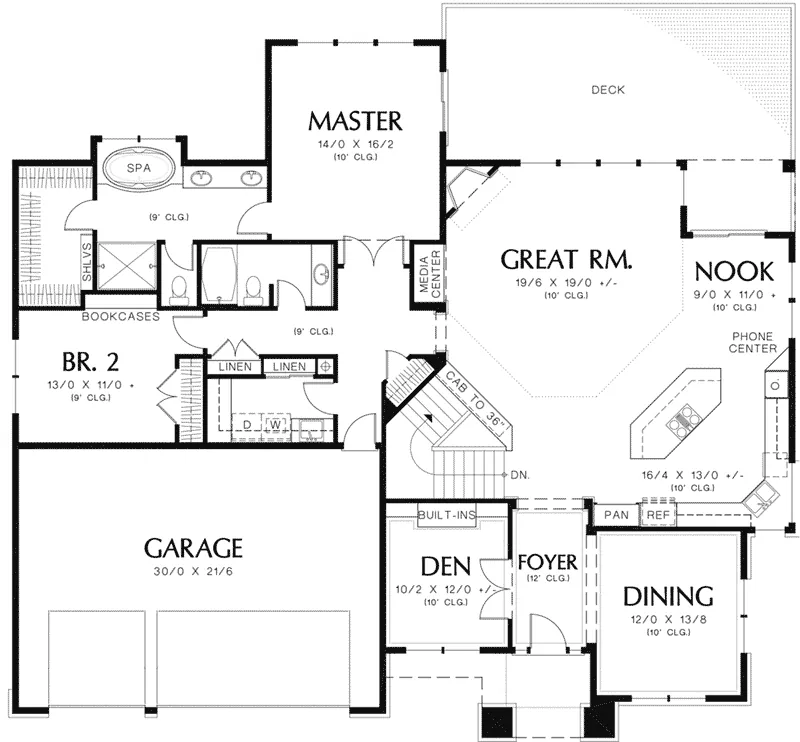 Ranch House Plan First Floor - Indianboro Luxury Home 011S-0096 - Shop House Plans and More