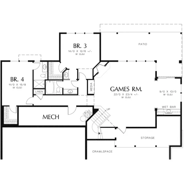 Sunbelt House Plan Lower Level Floor - Indianboro Luxury Home 011S-0096 - Shop House Plans and More