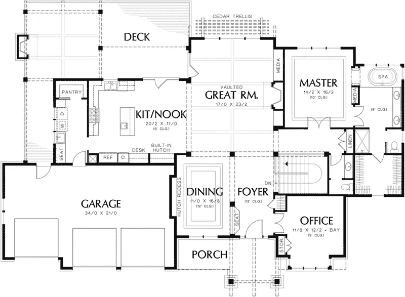 Mountain House Plan First Floor - Leon Peak Craftsman Home 011S-0098 - Shop House Plans and More