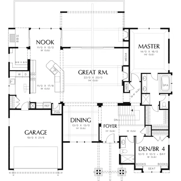 Country House Plan First Floor - Pleasant Prairie Craftsman Home 011S-0102 - Shop House Plans and More