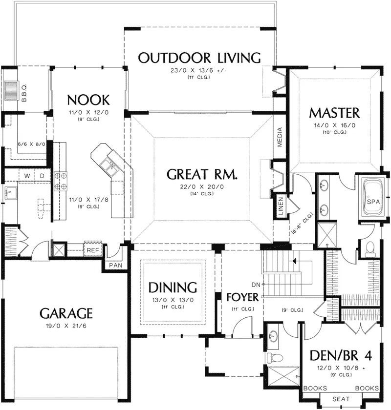 Ranch House Plan First Floor - Lindley Bay European Home 011S-0103 - Shop House Plans and More