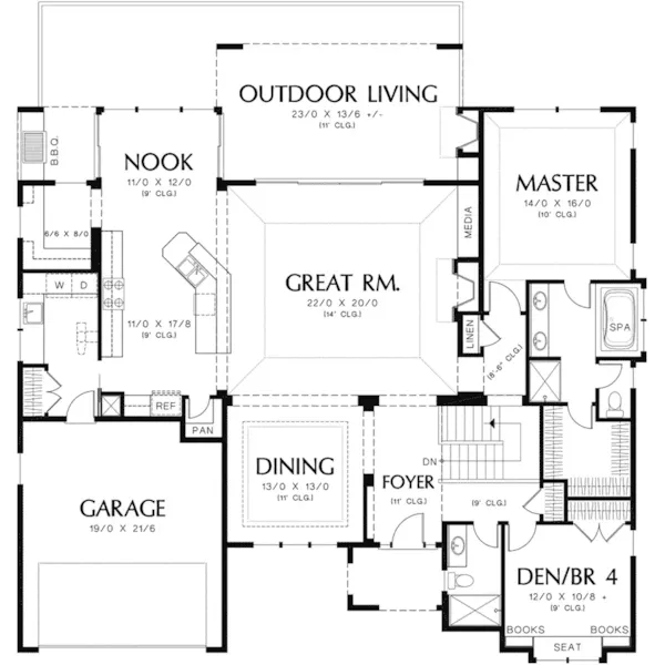 Ranch House Plan First Floor - Lindley Bay European Home 011S-0103 - Shop House Plans and More