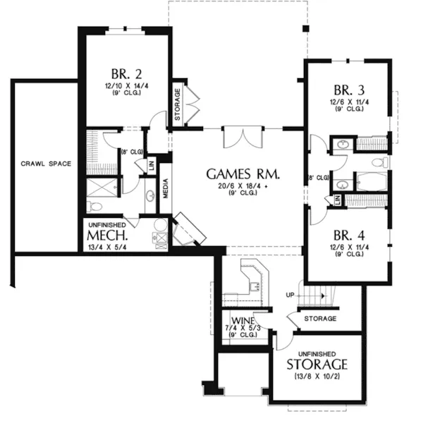 Arts & Crafts House Plan Lower Level Floor - Steinhoff Luxury European Home 011S-0106 - Shop House Plans and More